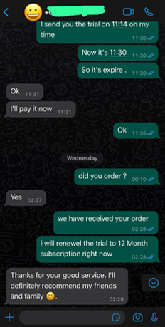 WhatsApp review from a Stream4K customer about UFC PPV streaming